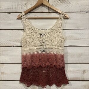 American Eagle Ombre Crochet Tank Top Sz XS Women's White And Red NWT